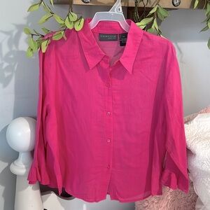 Relativity Cotton Pink Top Button Up Womens Petite Small Blouse Semi Sheer
